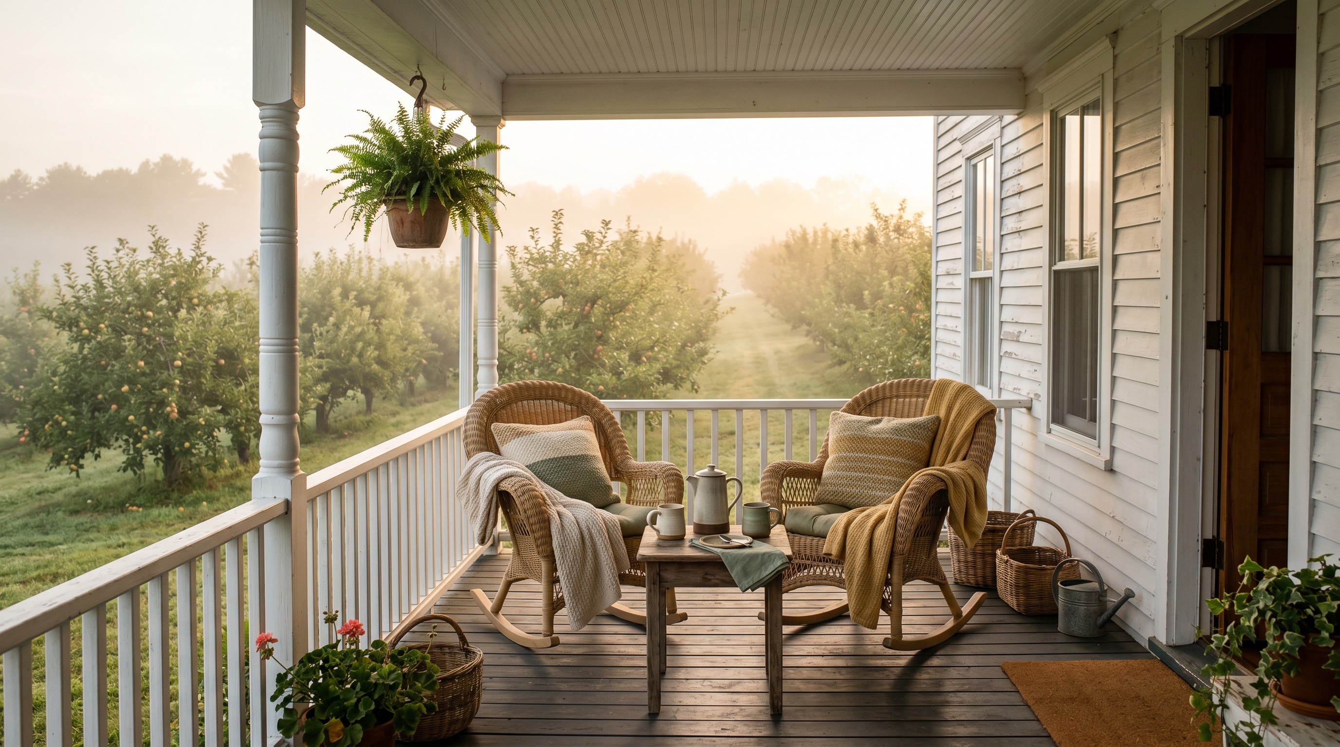 The Cedarwick porch at golden hour — the keys are yours